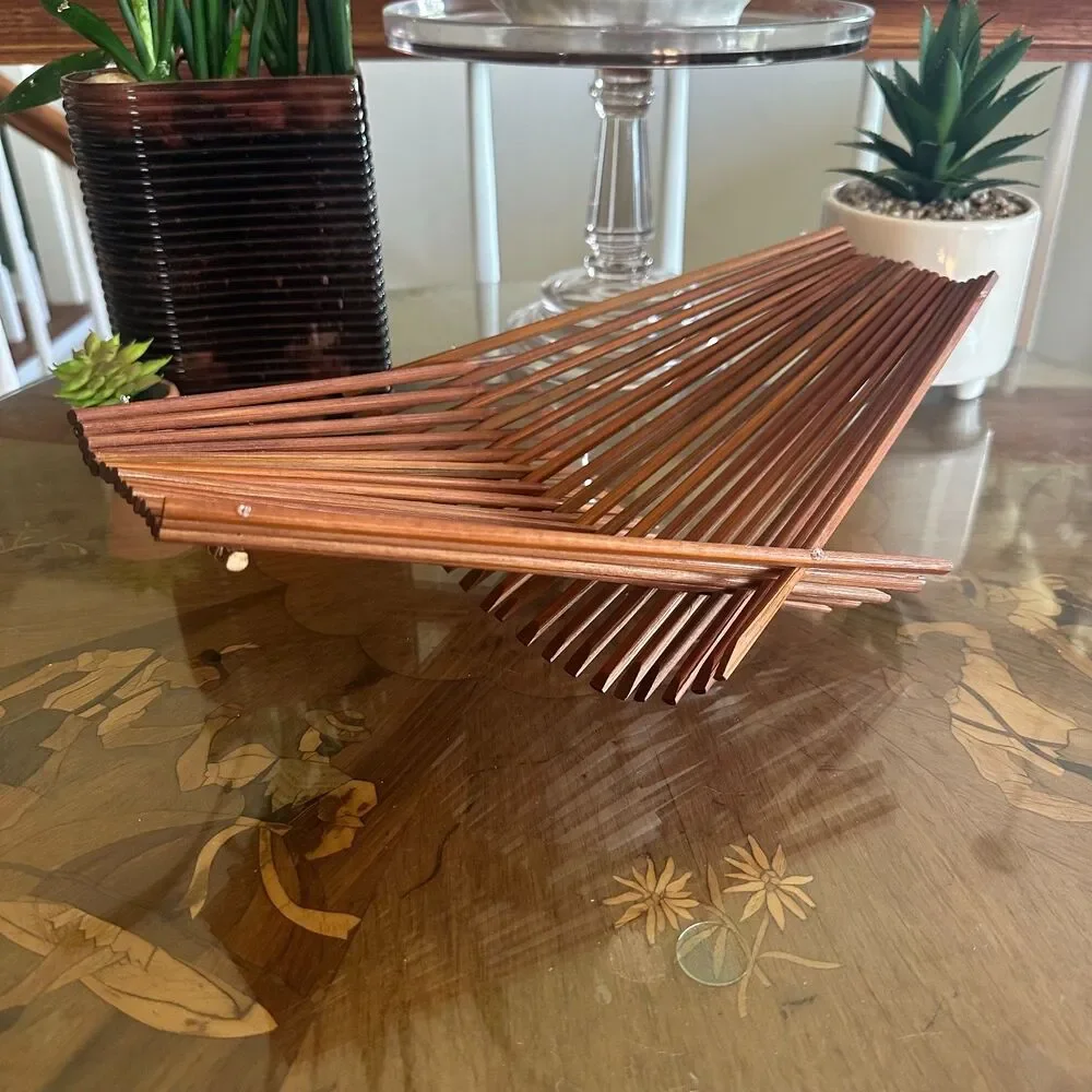 Vintage Danish Wooden Folding Fruit Basket, MCM Scandinavian Kitchen Decor